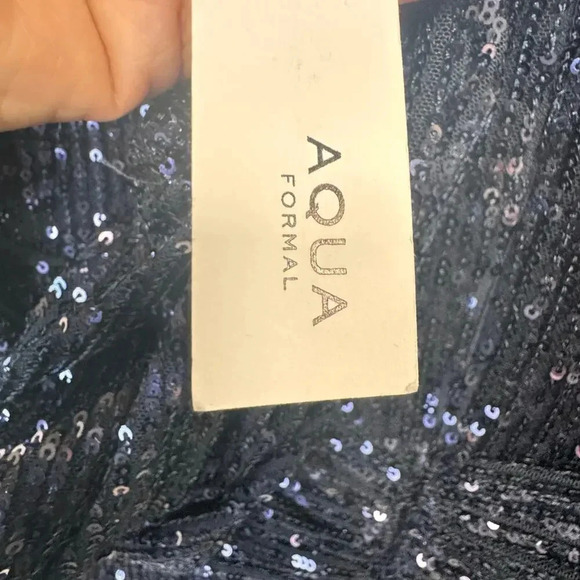 New Aqua Long Sleeve Blue Sequin Twist Long Gown Wedding Gala Dress Women's 10 - Picture 11 of 13